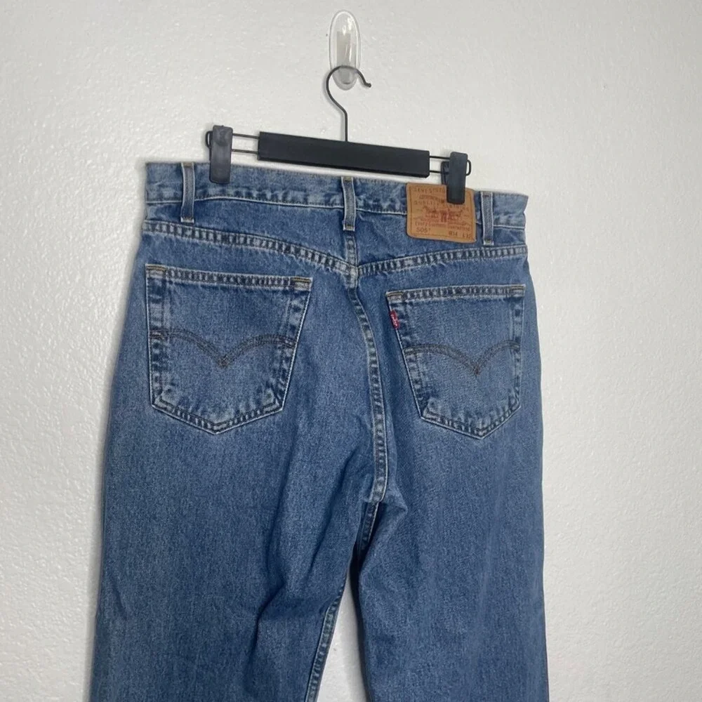 Levis 505 Regular Fit Straight Leg Jeans Mens W34 L32 Medium Wash Blue Denim
